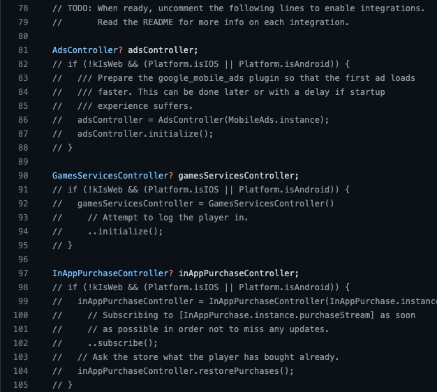 Disabled Ads, Games Services, and In-App Purchases code